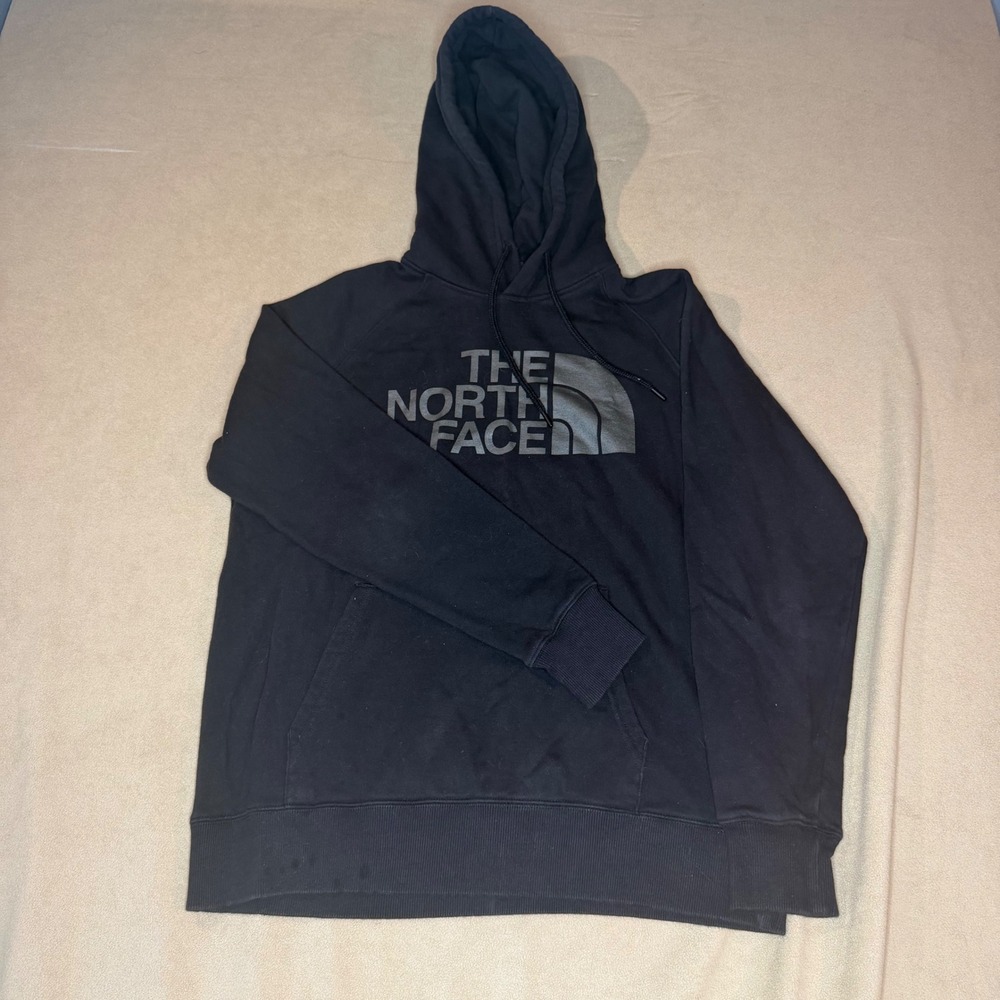 The North Face Womens Black Metallic Silver Logo Pullover Hoodie Size Medium